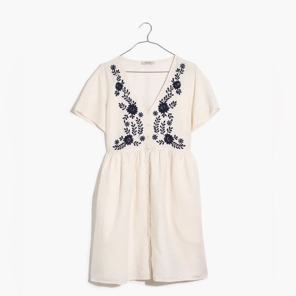 Madewell Embroidered Linen-Blend Alexandra Button-Front Mini Dress, small, NWOT - Picture 4 of 8